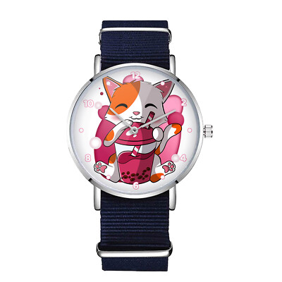 Anime Kawaii Bobo Bubble Tea Cat Watch Wristwatch Men Women Nylon Watch Gift