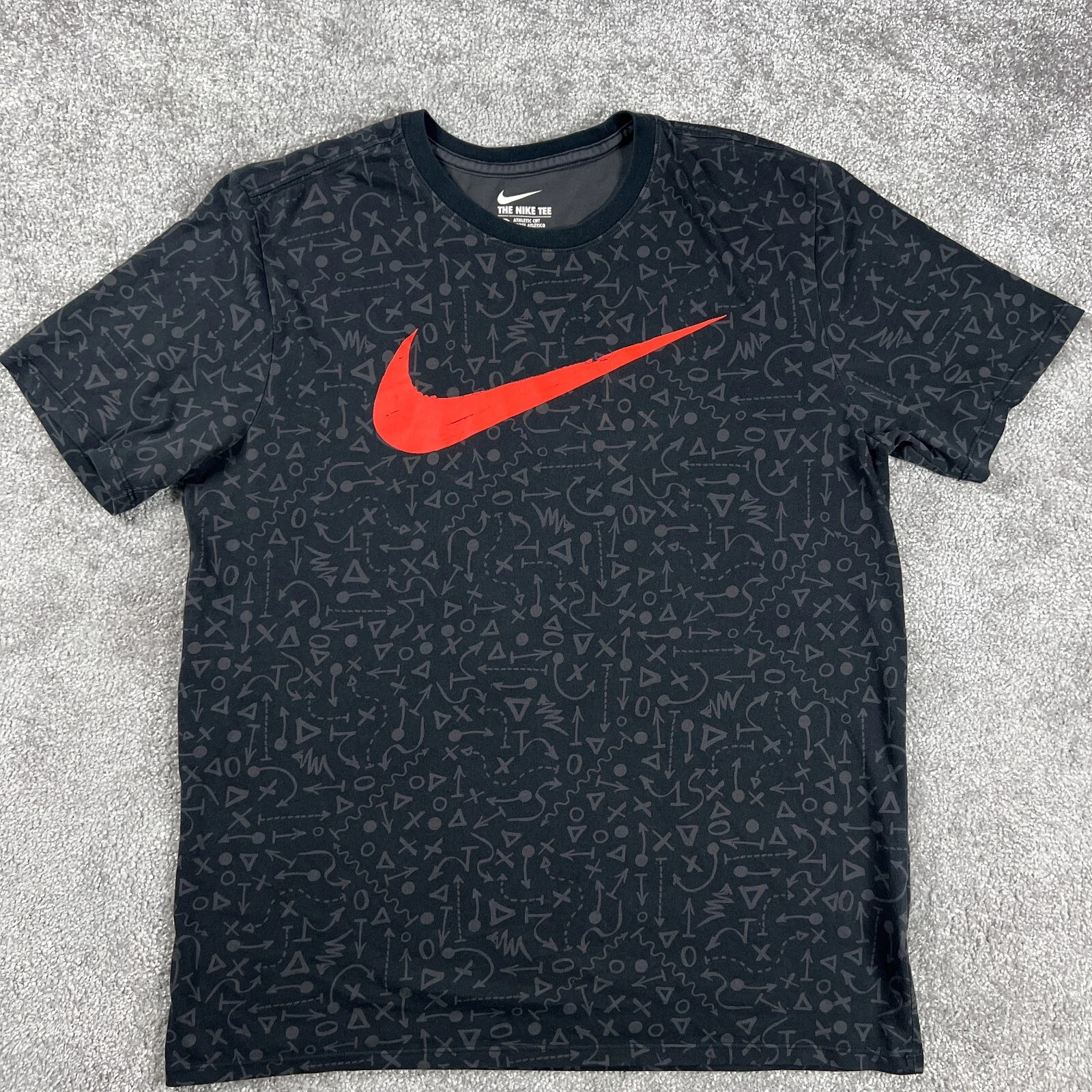 Nike Mens The Nike Tee Dri-Fit Crewneck Shirt Large Black Logo All Over Print