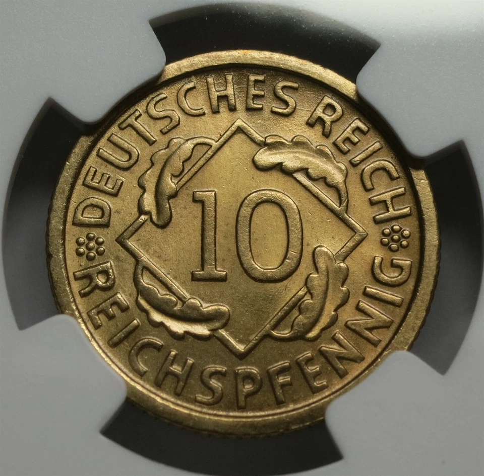 GERMANY LOT Weimar 2x 10 Reichspfennig 1930 D E NGC UNC Det Eagle Swastika War - Image 4 of 4