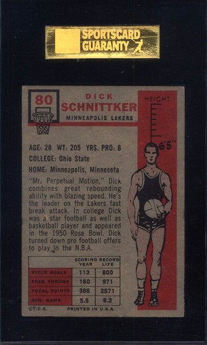 1957 Topps #80 Dick Schnittker Rookie Lakers SGC 5 - Picture 2 of 2