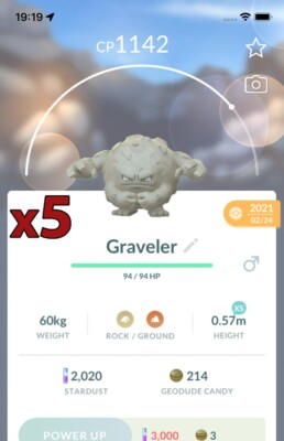 5x Graveler Pokemon Bundle !! Good Chance of Lucky and Good IVs !! Go