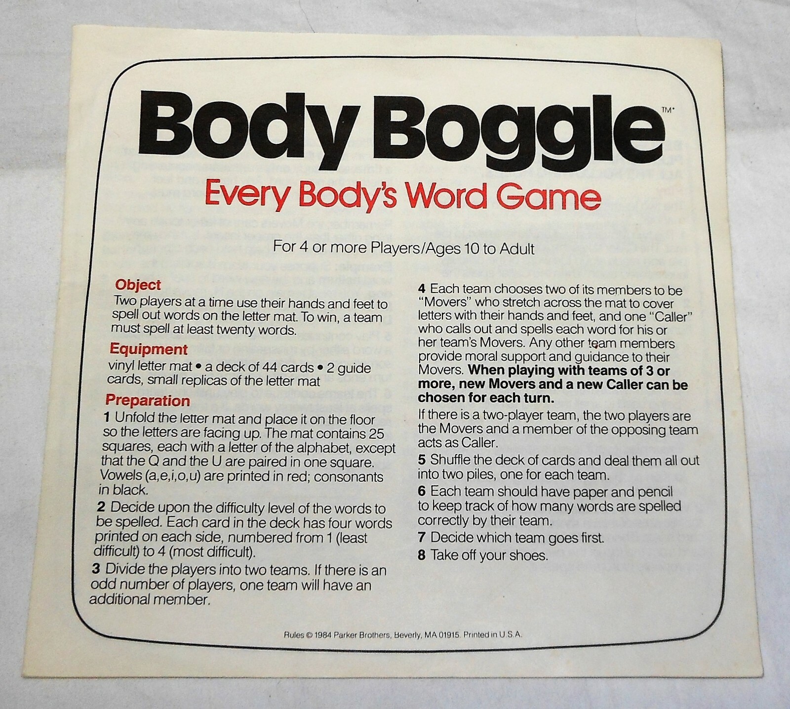 Vintage Body Boggle 0936 Parker Brothers 1984 Every Body's Word Game Never  Playd for sale online | eBay
