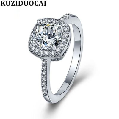 Square Zircon Ring -Stainless Steel Geometric Finger Rings Women Fashion Jewelry