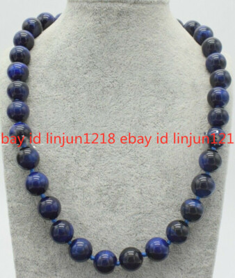 100% Natural 6/810/12/14mm Blue Roar Tiger's Eye Gemstone Bead Necklace 18''