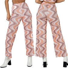 NWT Princess Polly Latiana 70s High Rise Wavy Print Wide Flare Leg Pants Size 8