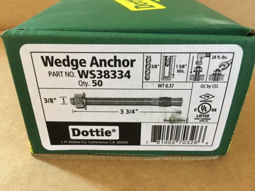 Nuova scatola (QTY 50) Dottie WS38334 ancoraggio cuneo 3/8"" x 3 3/4"" acciaio inox - Foto 3 di 7