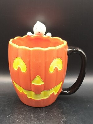 222 Fifth Fright Night Orange Pumpkin & Ghost 3D Halloween Coffee Mug