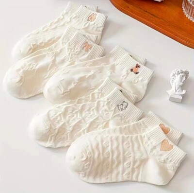 5 Paar Damen-Sommersocken mit Cartoon-Teddybär-Muster, vielseitig, modisch, atmu