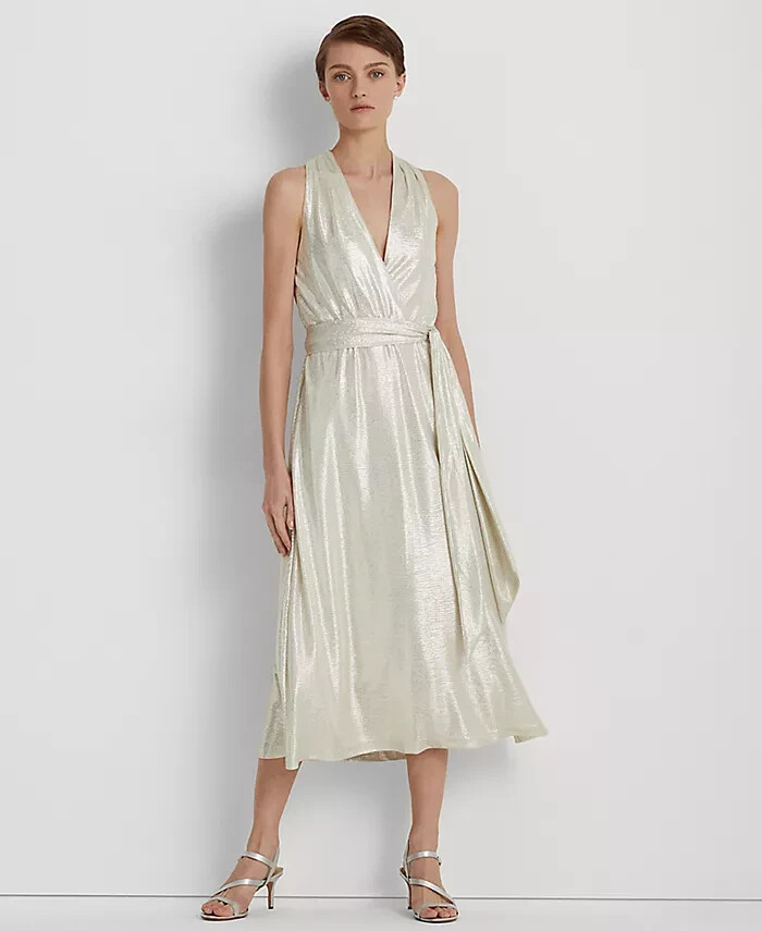 lauren ralph lauren metallic halter dress L14303 Women's Jersey Cocktail Size 4 haute couture ralph lauren evening gown