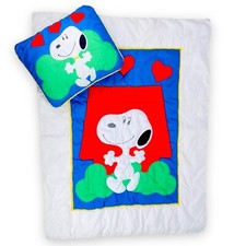 Vintage Snoopy Baby Quilt Blanket  Toddler Pillow Matching Bedding Set