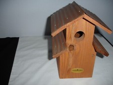 NEW CEDAR ALPHA BLUE BIRD HOUSE,METAL ROOF,10 IN.HIGH