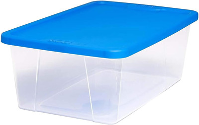 10 Pack Storage Bins, Clear Plastic Organizing Containers W/Blue Lids, 6 Quart