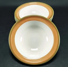 4 World Tableware Coastal Cafe Fruit Dessert Bowls Earthy Green Tan Rim 6 3/8"