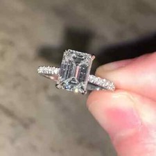 2.56 TCW Emerald Cut Moissanite Engagement Wedding Ring In 14K White Gold Plated