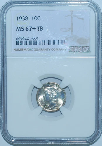 1938 P NGC MS67+FB Full Bands Mercury Dime