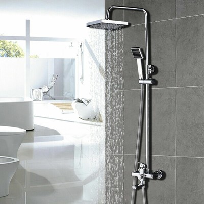8/" Rainfall Chrome Bathroom Shower Faucet Tub Mixer Tap W//Handheld Wall Mounted