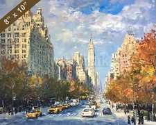 New York with Park Avenue oil painting 8x10 Print