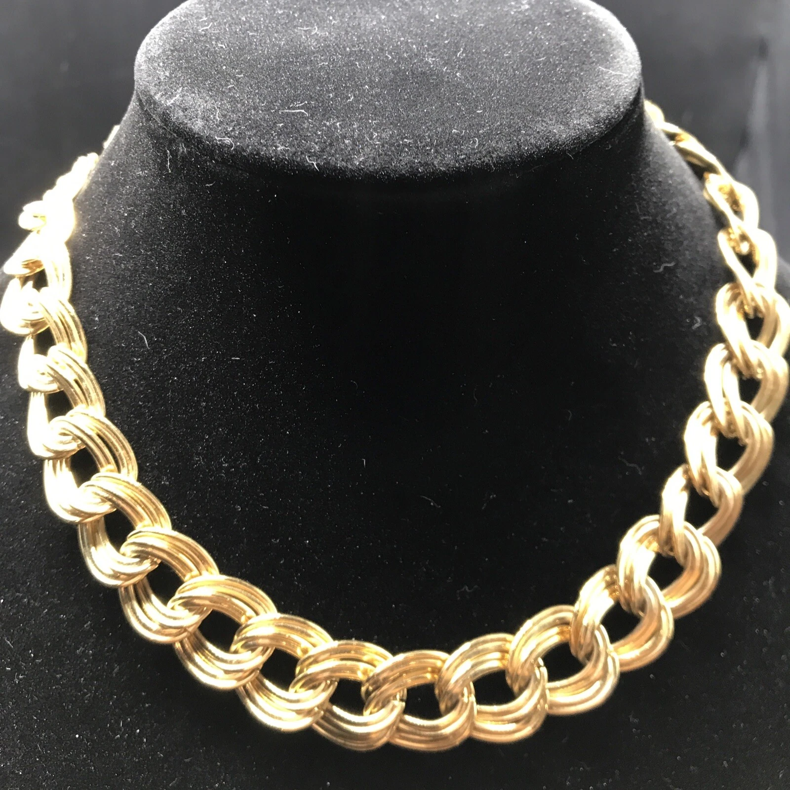 Collana Vintage GIVENCHY Tono Oro Doppio Curb Link Statement Chiusura G Firmata