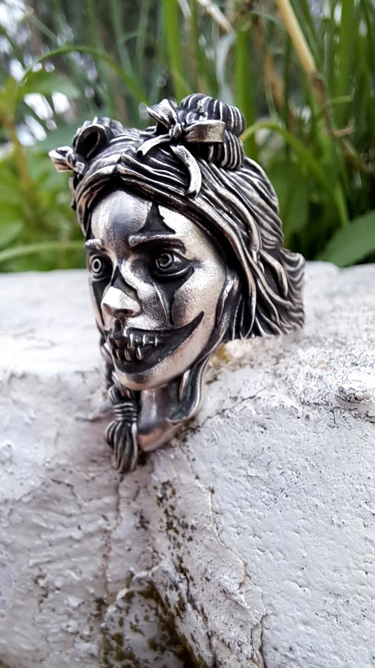 Anillo Calavera Payaso, Calavera de Azúcar Plata de Ley 925 EE. UU. Tallas 7-13 Foto 3 de 4