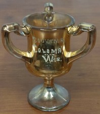 EAPG Souvenir COLOMA WI Wisconsin Glass Loving Cup Trophy Gold TOOTHPICK HOLDER