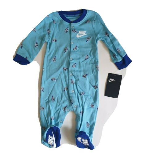 Nike Baby Boy Footed Coverall Printed Logo Size Size 3M 6M Blue Red Gray