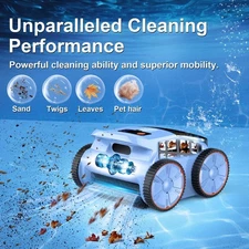 Seauto Robotic Pool Cleaner Cordless 180W, 45000Pa Suction, Auto Wall Climbing
