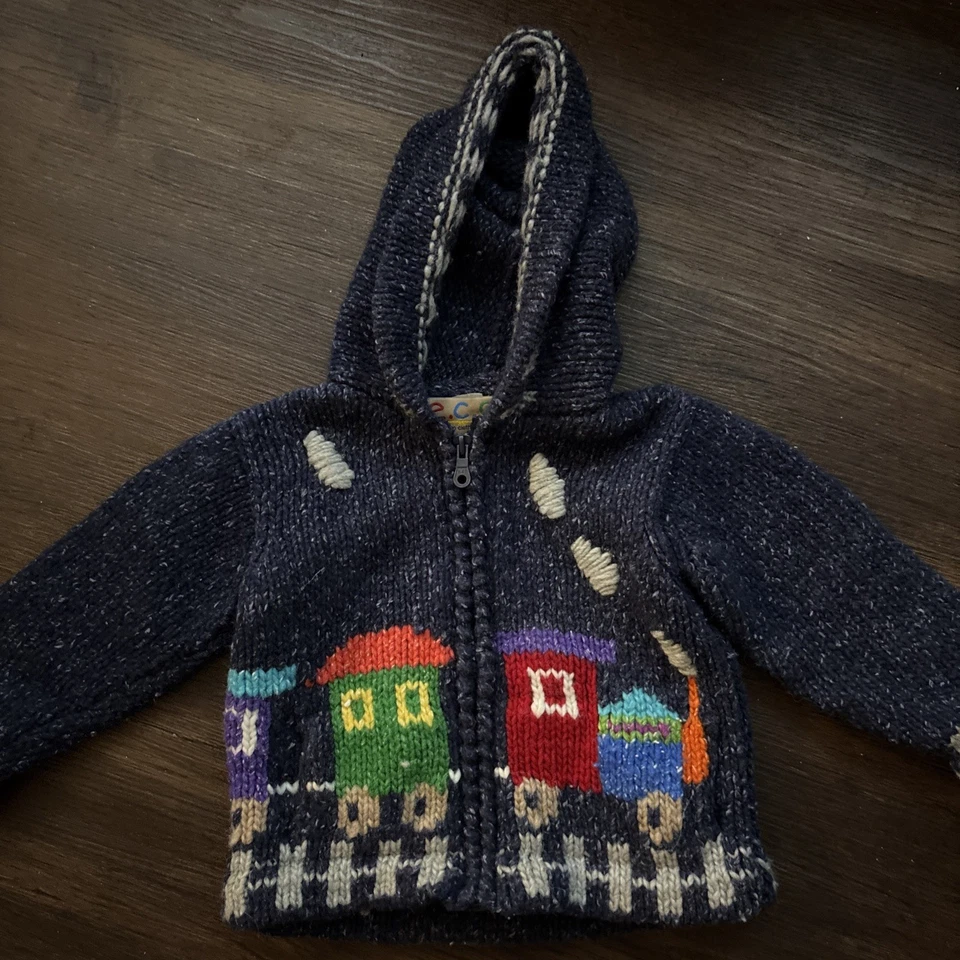 E.C.C. ECUADORIANCLOTHING COMPANY Wool Zip Hooded 3D Train Sweater Y2K Retro sz2
