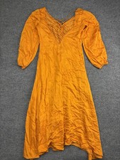 Free People Later Days Dress Womens 4 Orange Puff Sleeve Button Fit & Flare