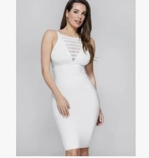 Marciano White Bandage Mesh Panel Strappy Sleeve V-Neck Bodycon Dress XS-NWT