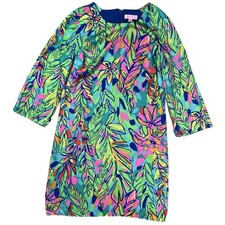 Lilly Pulitzer Carol Multi Hot Spot Shift Dress Sz 2 Floral Colorful 3/4 Sleeves