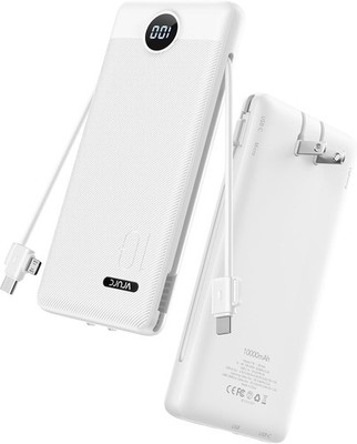 VRURC Portable Charger Built-in Cables and AC Wall Plug, USB C Power Bank 10000m