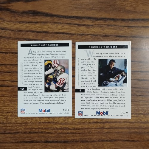 1992 Proline Profiles/Portrait All 10 Crdz Of Ronnie Lott LA Raiders #s 3 & 1-9 - Picture 13 of 14