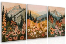 Boho Daisy Sunset Wall Art, Colorful Mountain Wildflower Wall Decor, Vintage ...