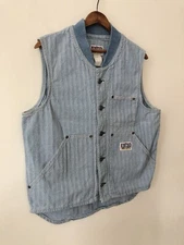 VTG 80s Big Smith HBT Engineer Workwear Button Up Vest Jacket Blue Fits Sm/Md