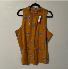 NWT Ann Taylor Palm Print Sleeveless Blouse Women’s XXL Mustard Yellow NEW W/TAG