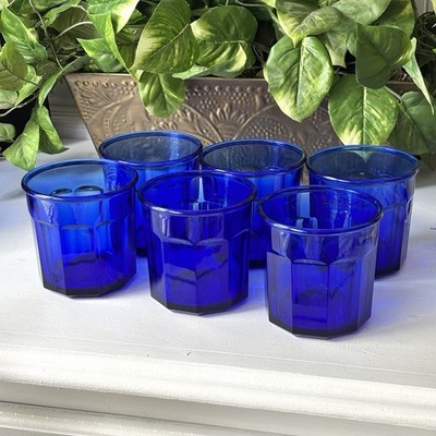 Vintage Set Of 6 LUMINARC FRANCE 500 Cobalt Blue Tumblers 10 Panel Glass |  eBay