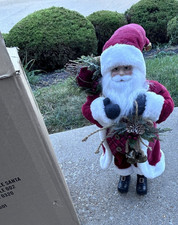 23  Collectible Santa Claus Figure w/ Greenery  Bells Christmas Decor w/ Box