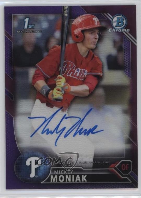 2016 Bowman Draft Chrome Pick Purple Refractor 249/250 Mickey Moniak Auto 4f5