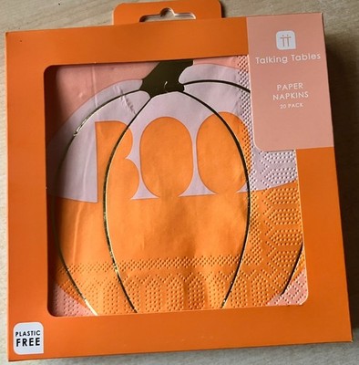 Brandneu in Verpackung neu sprechende Tische orange Halloween 20 Servietten - 3-lagig 33 x 33 cm Kürbis Boo
