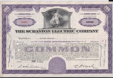 Scranton Electric Company Stock Certificate Pennsylvania Power Purple