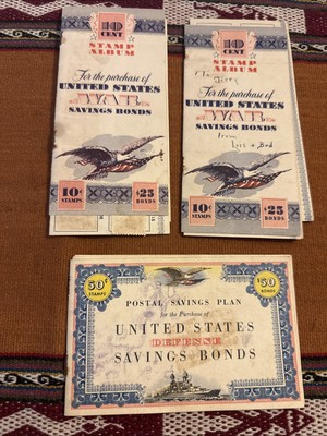 Vtg Lot Of 3 1942  US War WW2  Savings Bond   10-cent Defense Stamp Albums