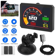 Car Truck Digital OBD2 Real-Time RPM MPH Overspeed Alarm HUD Gauge Speedometer