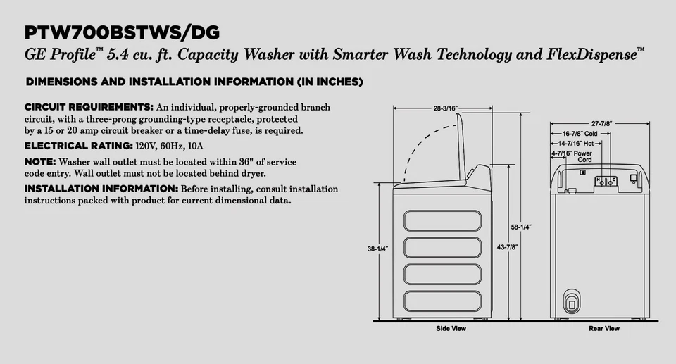  Lavadora GE Profile 5,4 pies cúbicos blanca carga superior   Foto 3 de 4