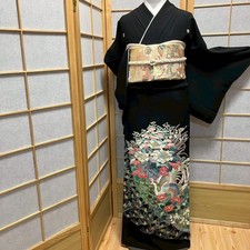 8111 Japanese Tomesode Kimono Vintage Womens Silk Fabric Robe Kimono only sold