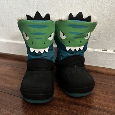 Cat & Jack Kids Dinosaur Winter Boots Faux Fur Lined Size 7 Blue Black 3D Spikes