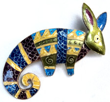 Vtg Zarah Alebrijes Armadillo Multi-color Enamel Sterling Silver Pin/ Brooch 