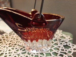 Vintage Ruby Red Flash Glass Souvenir Coal Bucket Luverne, MN Toothpick Holder