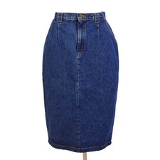 70s Vintage Dark Wash Denim Pencil Skirt Western Pleated High Rise Womens Size M