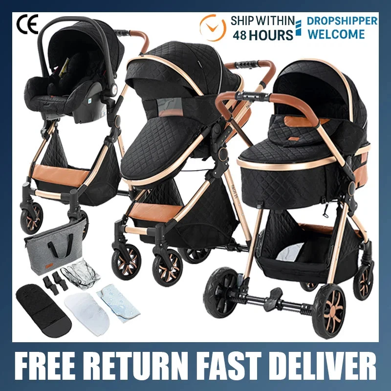 Baby Stroller 3‑In‑1 Travel System Pushchair Lightweight Pram from Birth - Immagine 2 di 4