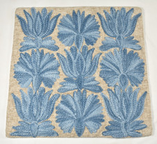 Blue Botanical Floral Embroidered Decorative Pillow Cover 20x20 Linen Boho NWOT